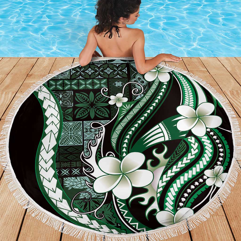 Samoa Siapo Tribal Pattern Beach Blanket Forest Green Polynesian Plumeria Tapa Motif LT9 - Polynesian Pride