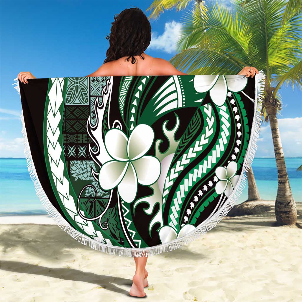 Samoa Siapo Tribal Pattern Beach Blanket Forest Green Polynesian Plumeria Tapa Motif LT9 - Polynesian Pride