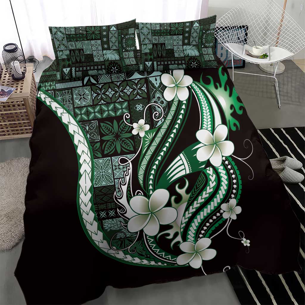 Samoa Siapo Tribal Pattern Bedding Set Forest Green Polynesian Plumeria Tapa Motif LT9 - Polynesian Pride