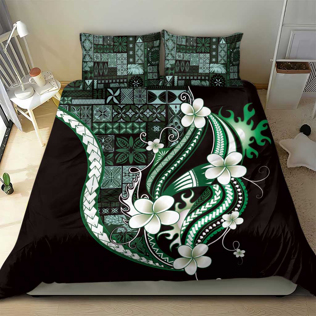 Samoa Siapo Tribal Pattern Bedding Set Forest Green Polynesian Plumeria Tapa Motif LT9 - Polynesian Pride