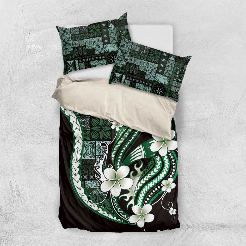 Samoa Siapo Tribal Pattern Bedding Set Forest Green Polynesian Plumeria Tapa Motif LT9 US Twin 172cm x 218cm Green - Polynesian Pride