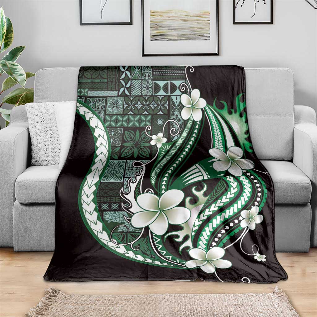 Samoa Siapo Tribal Pattern Blanket Forest Green Polynesian Plumeria Tapa Motif LT9 - Polynesian Pride