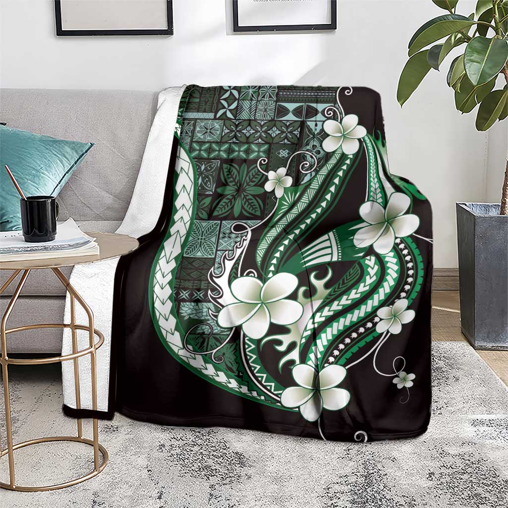 Samoa Siapo Tribal Pattern Blanket Forest Green Polynesian Plumeria Tapa Motif LT9 - Polynesian Pride