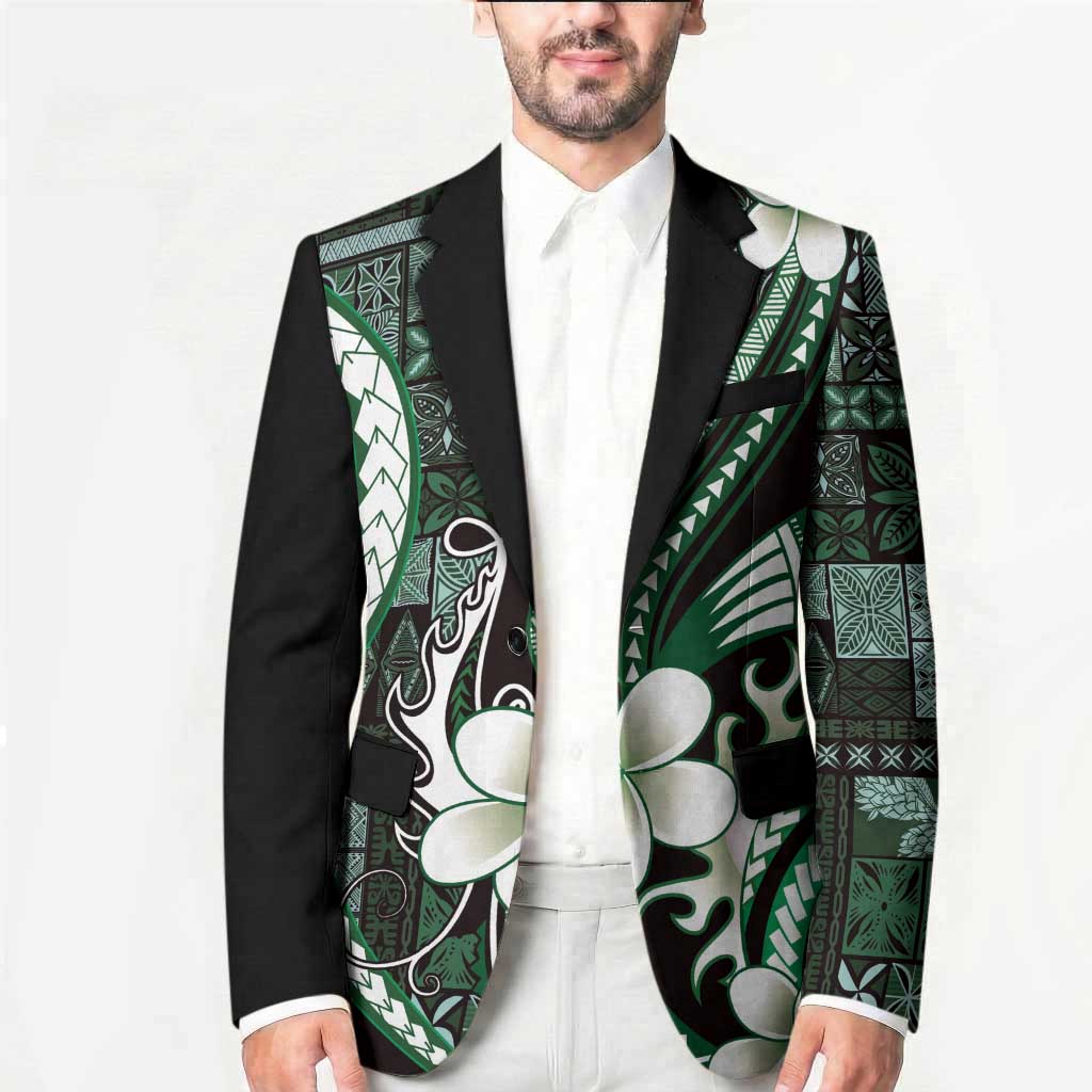 Samoa Siapo Tribal Pattern Blazer Forest Green Polynesian Plumeria Tapa Motif LT9 - Polynesian Pride