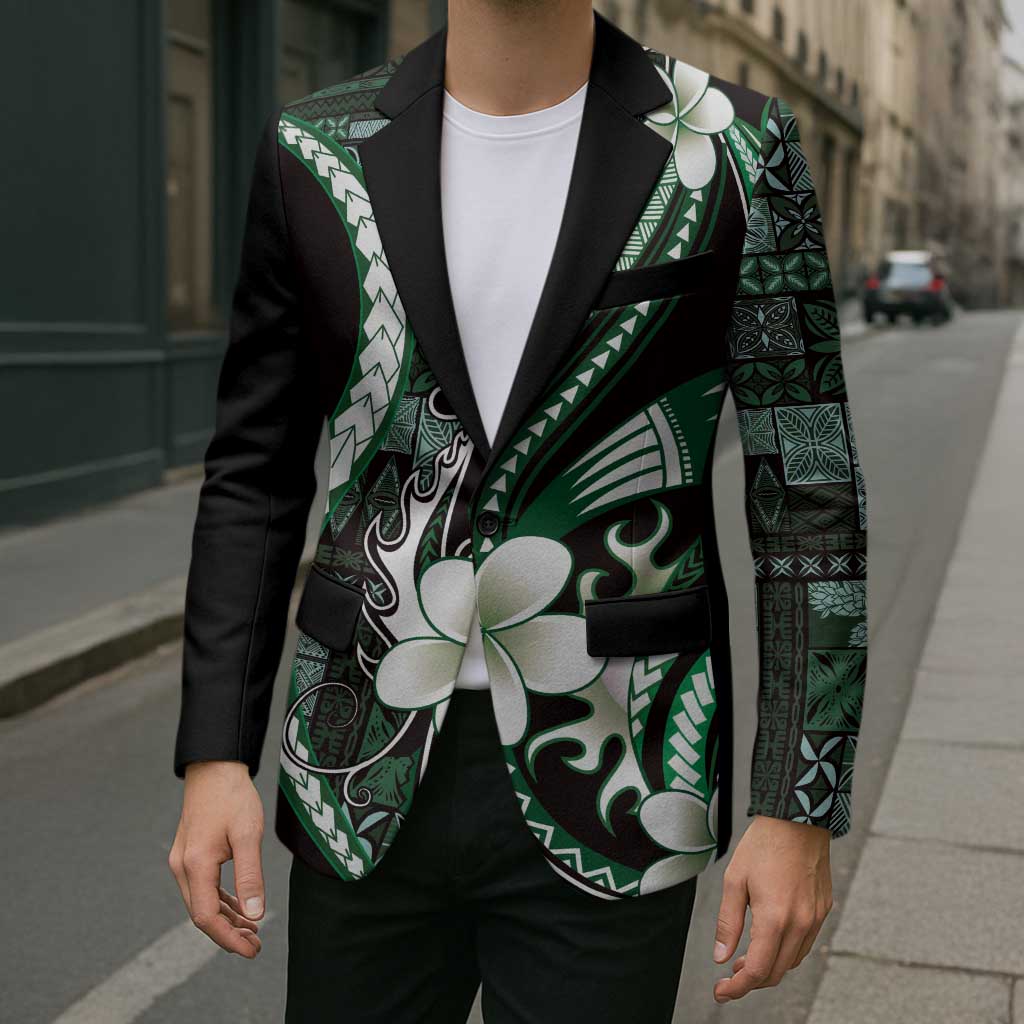 Samoa Siapo Tribal Pattern Blazer Forest Green Polynesian Plumeria Tapa Motif LT9 - Polynesian Pride