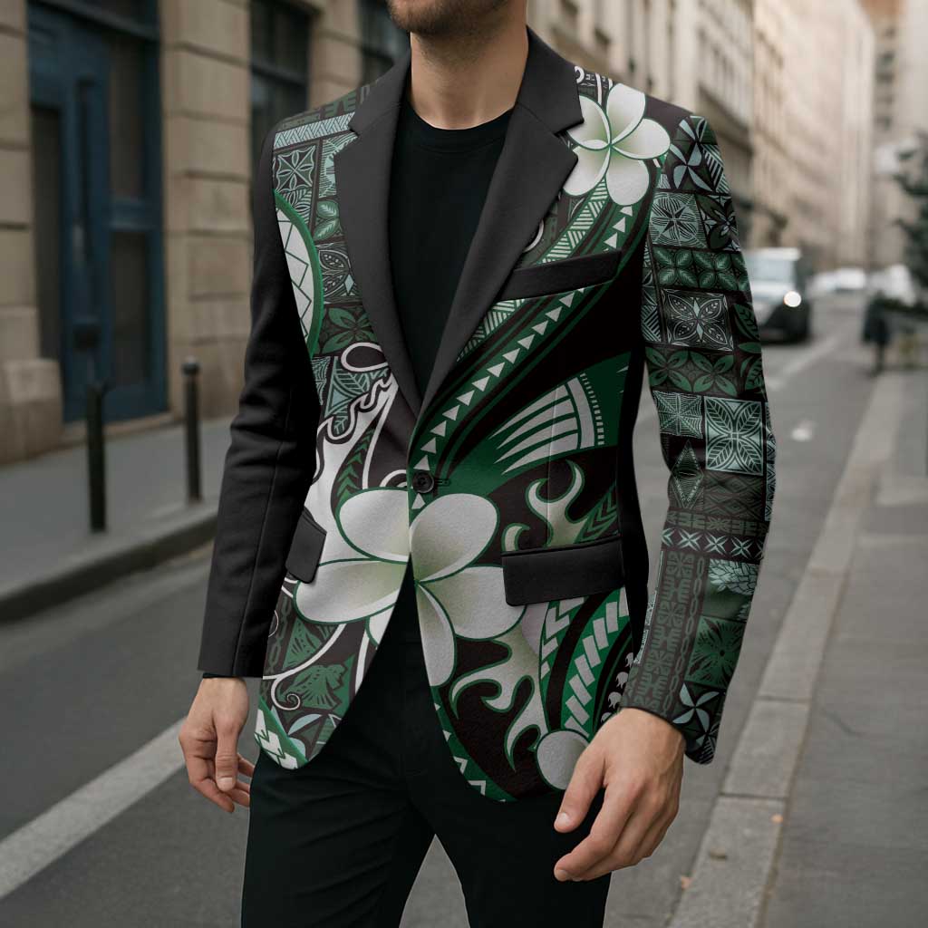 Samoa Siapo Tribal Pattern Blazer Forest Green Polynesian Plumeria Tapa Motif LT9 - Polynesian Pride