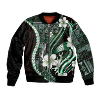 Samoa Siapo Tribal Pattern Bomber Jacket Forest Green Polynesian Plumeria Tapa Motif LT9 Unisex Green - Polynesian Pride
