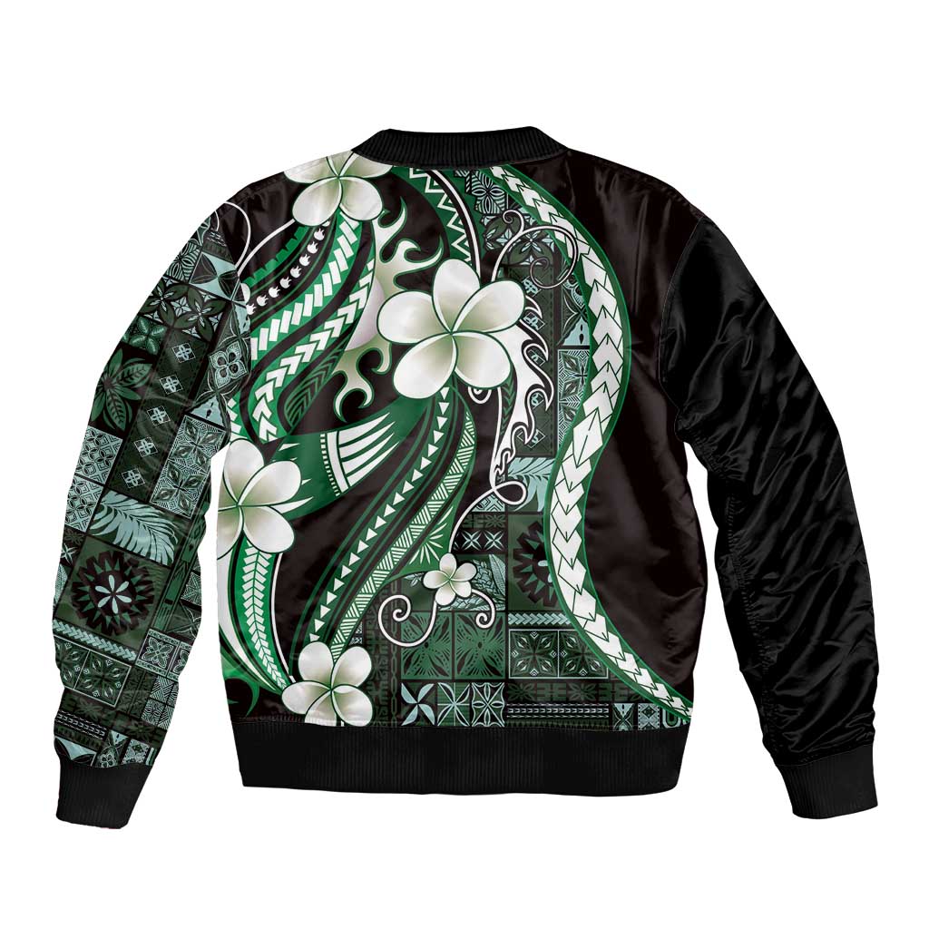 Samoa Siapo Tribal Pattern Bomber Jacket Forest Green Polynesian Plumeria Tapa Motif LT9 - Polynesian Pride