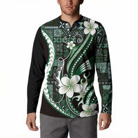 Samoa Siapo Tribal Pattern Button Sweatshirt Forest Green Polynesian Plumeria Tapa Motif LT9 - Polynesian Pride