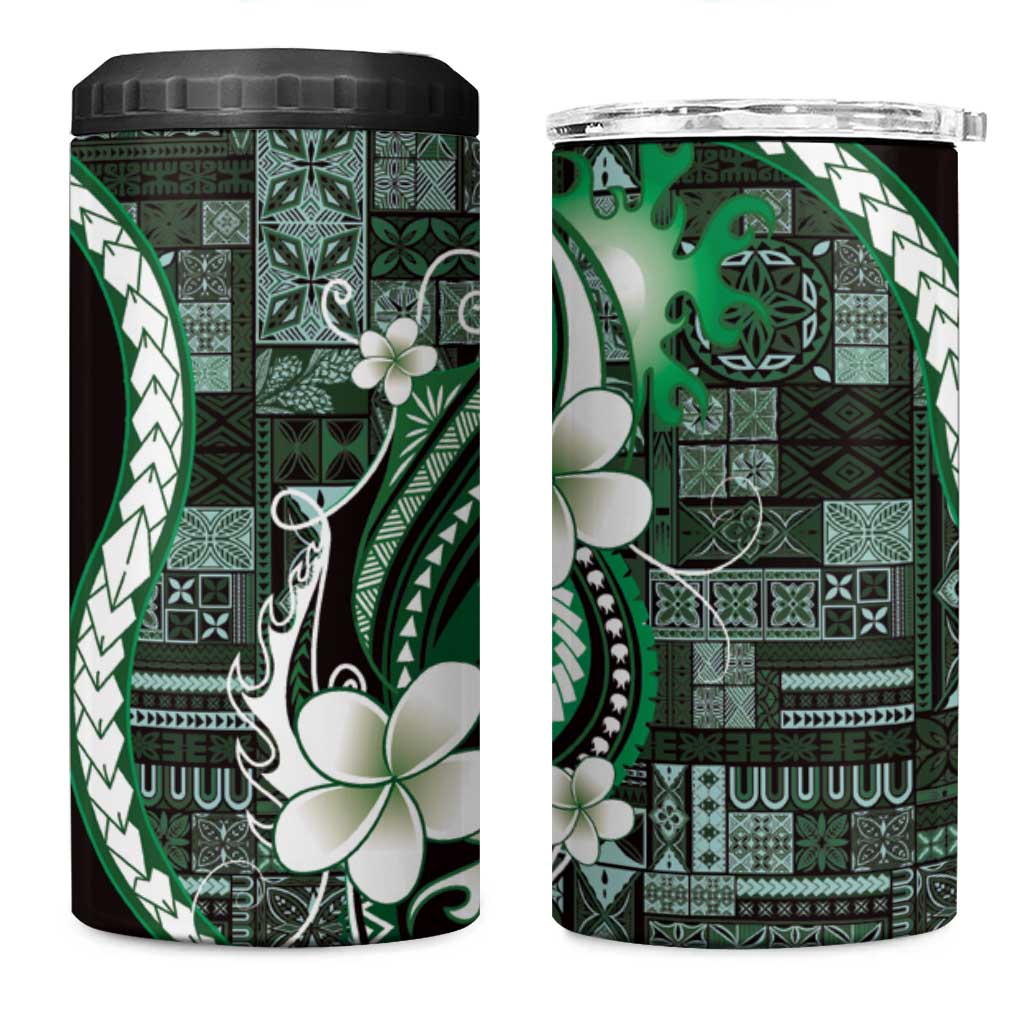 Samoa Siapo Tribal Pattern 4 in 1 Can Cooler Tumbler Forest Green Polynesian Plumeria Tapa Motif LT9 One Size: 16 oz Green - Polynesian Pride