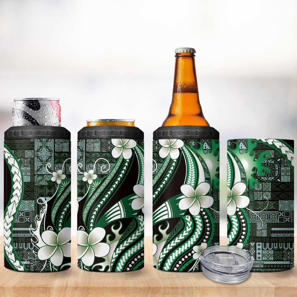Samoa Siapo Tribal Pattern 4 in 1 Can Cooler Tumbler Forest Green Polynesian Plumeria Tapa Motif LT9 - Polynesian Pride