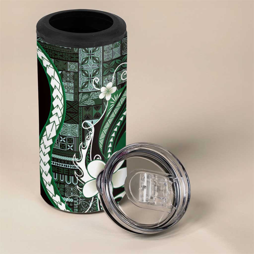 Samoa Siapo Tribal Pattern 4 in 1 Can Cooler Tumbler Forest Green Polynesian Plumeria Tapa Motif LT9 - Polynesian Pride