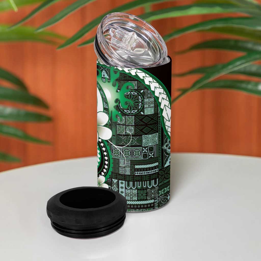 Samoa Siapo Tribal Pattern 4 in 1 Can Cooler Tumbler Forest Green Polynesian Plumeria Tapa Motif LT9 - Polynesian Pride