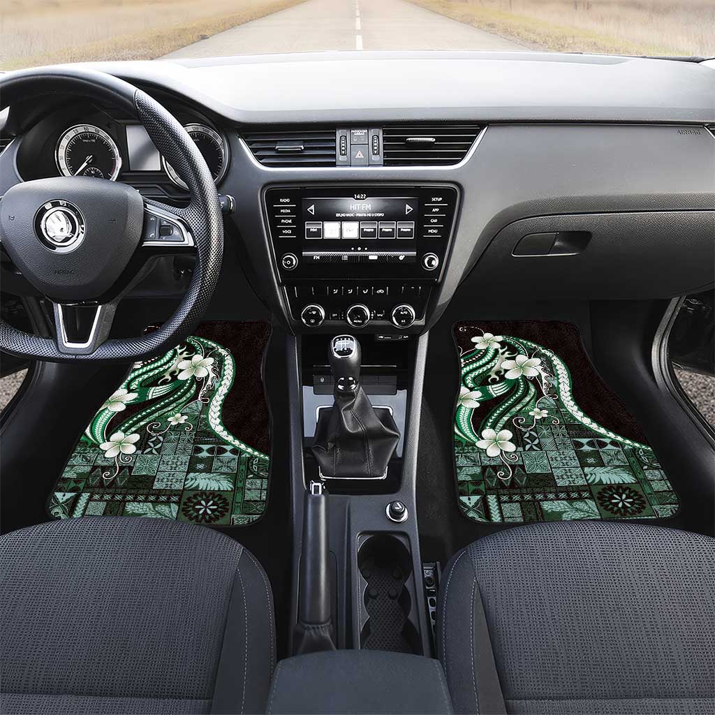 Samoa Siapo Tribal Pattern Car Mats Forest Green Polynesian Plumeria Tapa Motif LT9 Set 2pcs - Front Green - Polynesian Pride