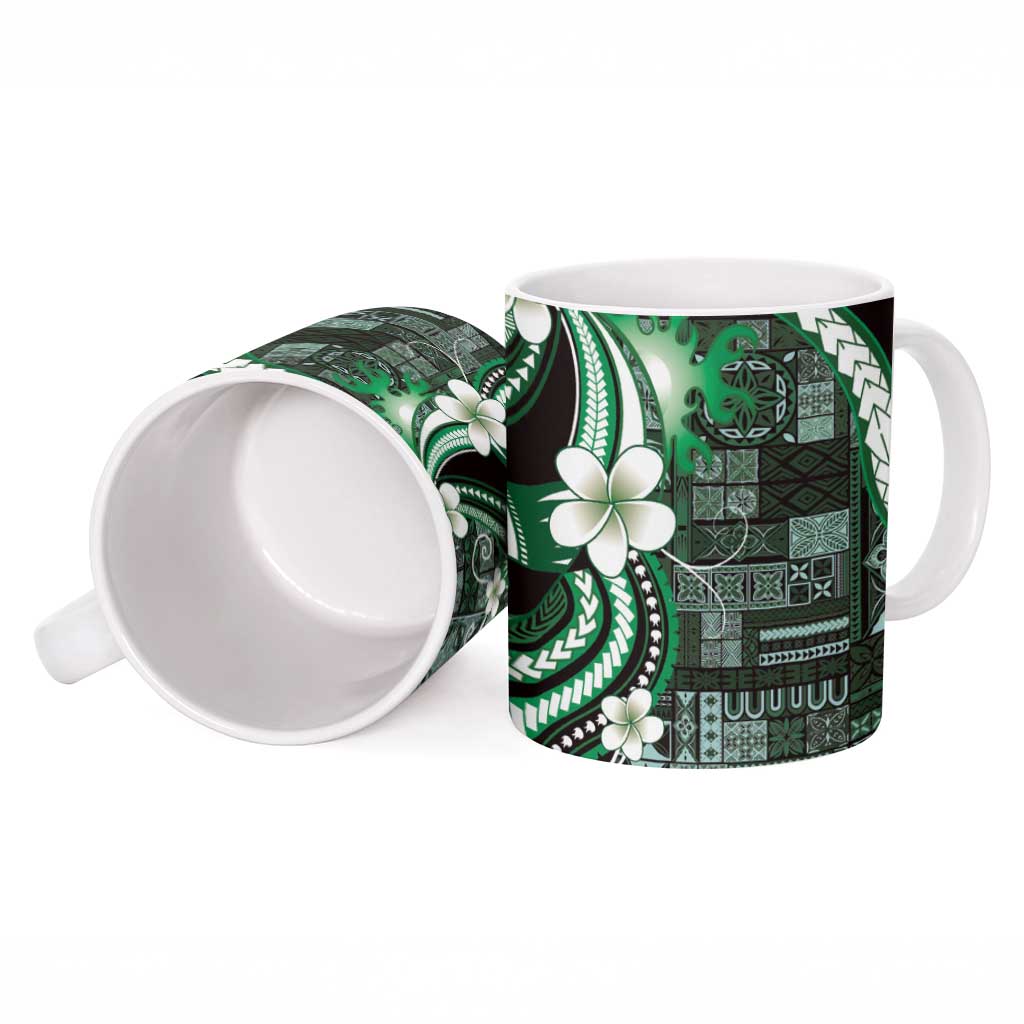 Samoa Siapo Tribal Pattern Ceramic Mug Forest Green Polynesian Plumeria Tapa Motif LT9 - Polynesian Pride