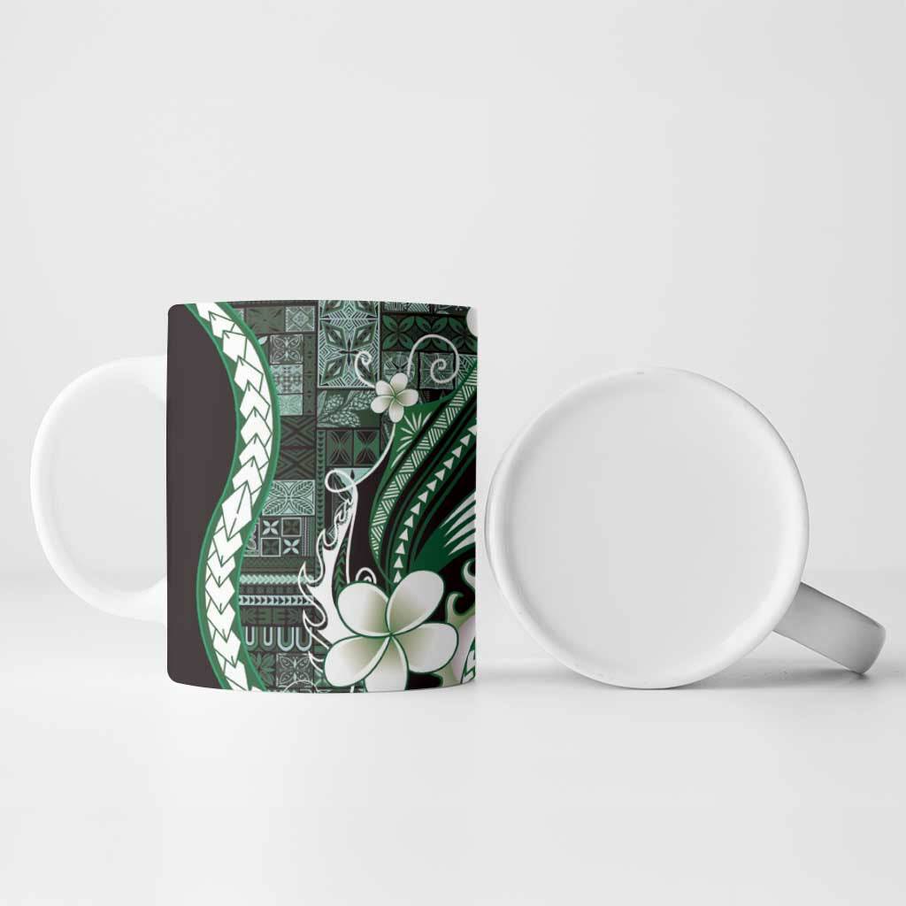 Samoa Siapo Tribal Pattern Ceramic Mug Forest Green Polynesian Plumeria Tapa Motif LT9 - Polynesian Pride