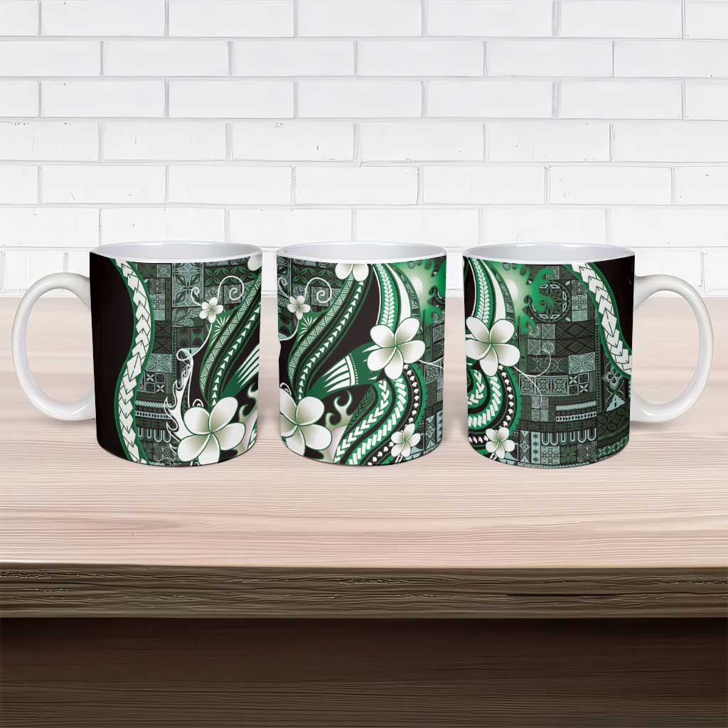 Samoa Siapo Tribal Pattern Ceramic Mug Forest Green Polynesian Plumeria Tapa Motif LT9 - Polynesian Pride