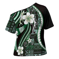 Samoa Siapo Tribal Pattern Cross Shoulder Shirt Forest Green Polynesian Plumeria Tapa Motif LT9 - Polynesian Pride