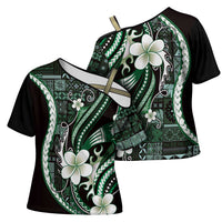 Samoa Siapo Tribal Pattern Cross Shoulder Shirt Forest Green Polynesian Plumeria Tapa Motif LT9 - Polynesian Pride