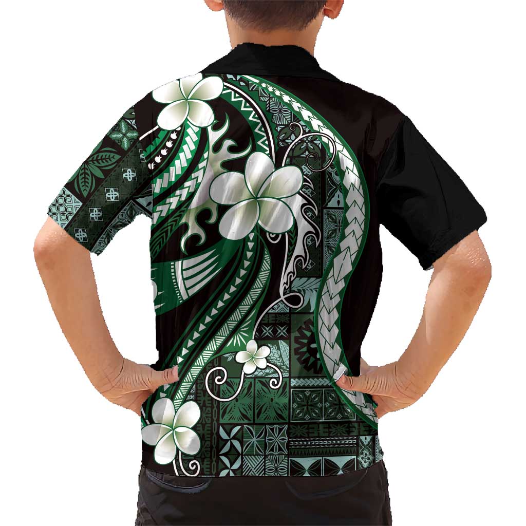 Samoa Siapo Tribal Pattern Family Matching Long Sleeve Bodycon Dress and Hawaiian Shirt Forest Green Polynesian Plumeria Tapa Motif