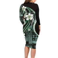 Samoa Siapo Tribal Pattern Family Matching Long Sleeve Bodycon Dress and Hawaiian Shirt Forest Green Polynesian Plumeria Tapa Motif