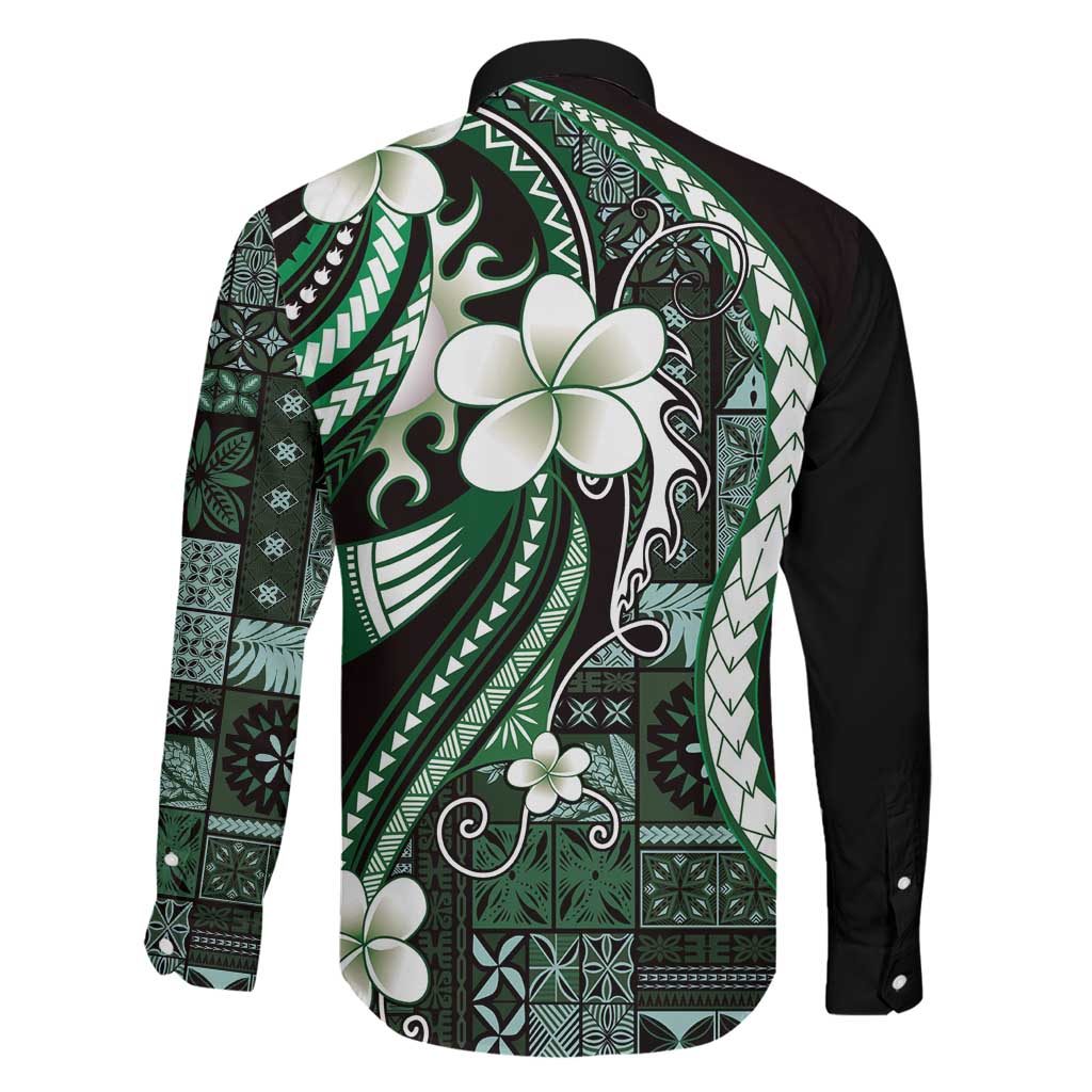 Samoa Siapo Tribal Pattern Family Matching Mermaid Dress and Hawaiian Shirt Forest Green Polynesian Plumeria Tapa Motif