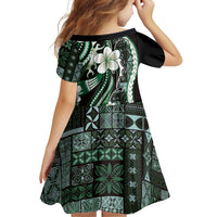 Samoa Siapo Tribal Pattern Family Matching Off Shoulder Short Dress and Hawaiian Shirt Forest Green Polynesian Plumeria Tapa Motif