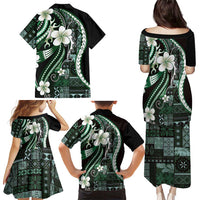 Samoa Siapo Tribal Pattern Family Matching Puletasi and Hawaiian Shirt Forest Green Polynesian Plumeria Tapa Motif