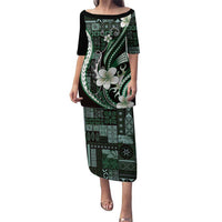 Samoa Siapo Tribal Pattern Family Matching Puletasi and Hawaiian Shirt Forest Green Polynesian Plumeria Tapa Motif