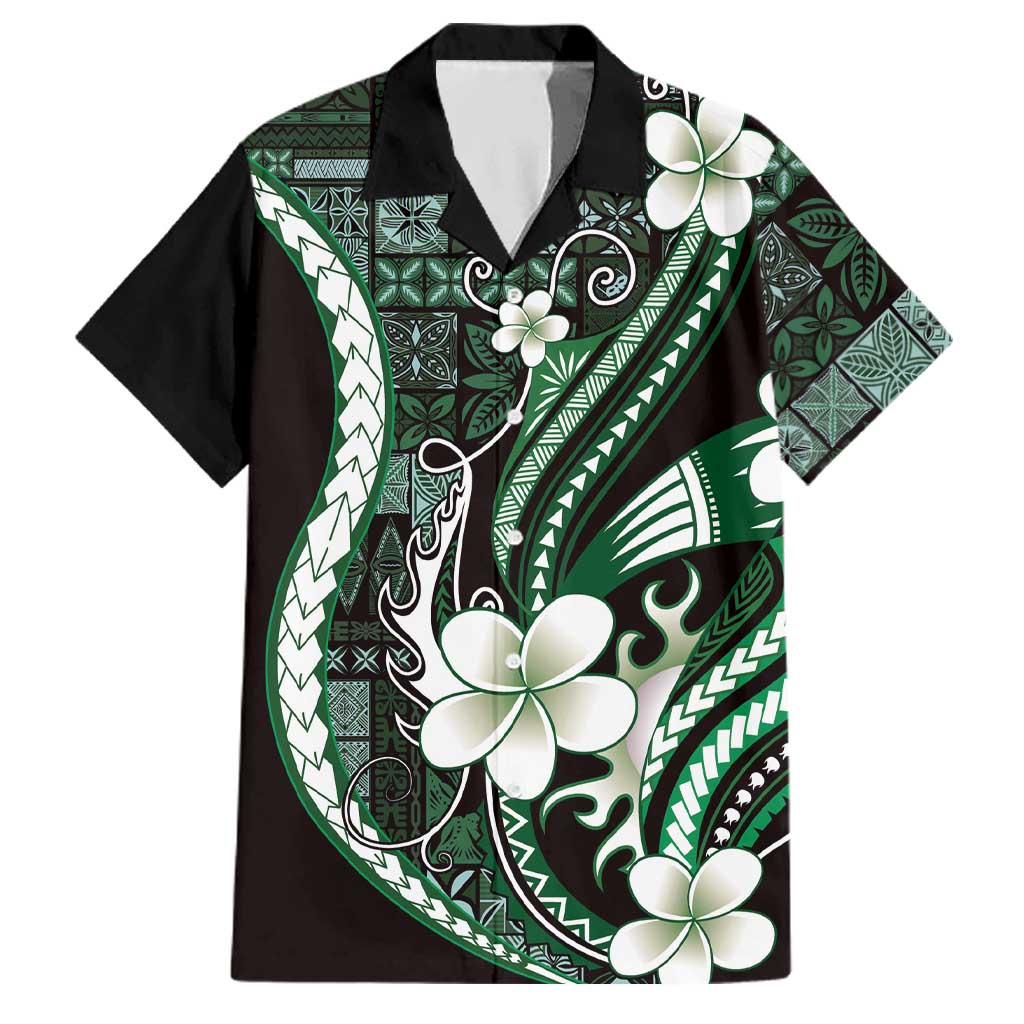 Samoa Siapo Tribal Pattern Family Matching Short Sleeve Bodycon Dress and Hawaiian Shirt Forest Green Polynesian Plumeria Tapa Motif