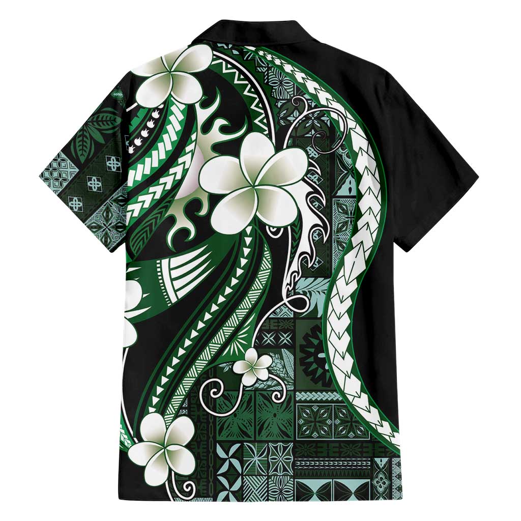 Samoa Siapo Tribal Pattern Family Matching Short Sleeve Bodycon Dress and Hawaiian Shirt Forest Green Polynesian Plumeria Tapa Motif