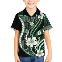 Samoa Siapo Tribal Pattern Family Matching Summer Maxi Dress and Hawaiian Shirt Forest Green Polynesian Plumeria Tapa Motif