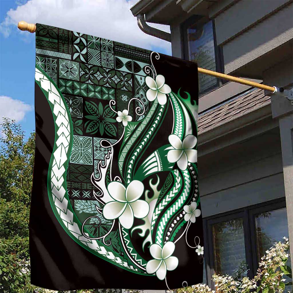 Samoa Siapo Tribal Pattern Garden Flag Forest Green Polynesian Plumeria Tapa Motif LT9 - Polynesian Pride