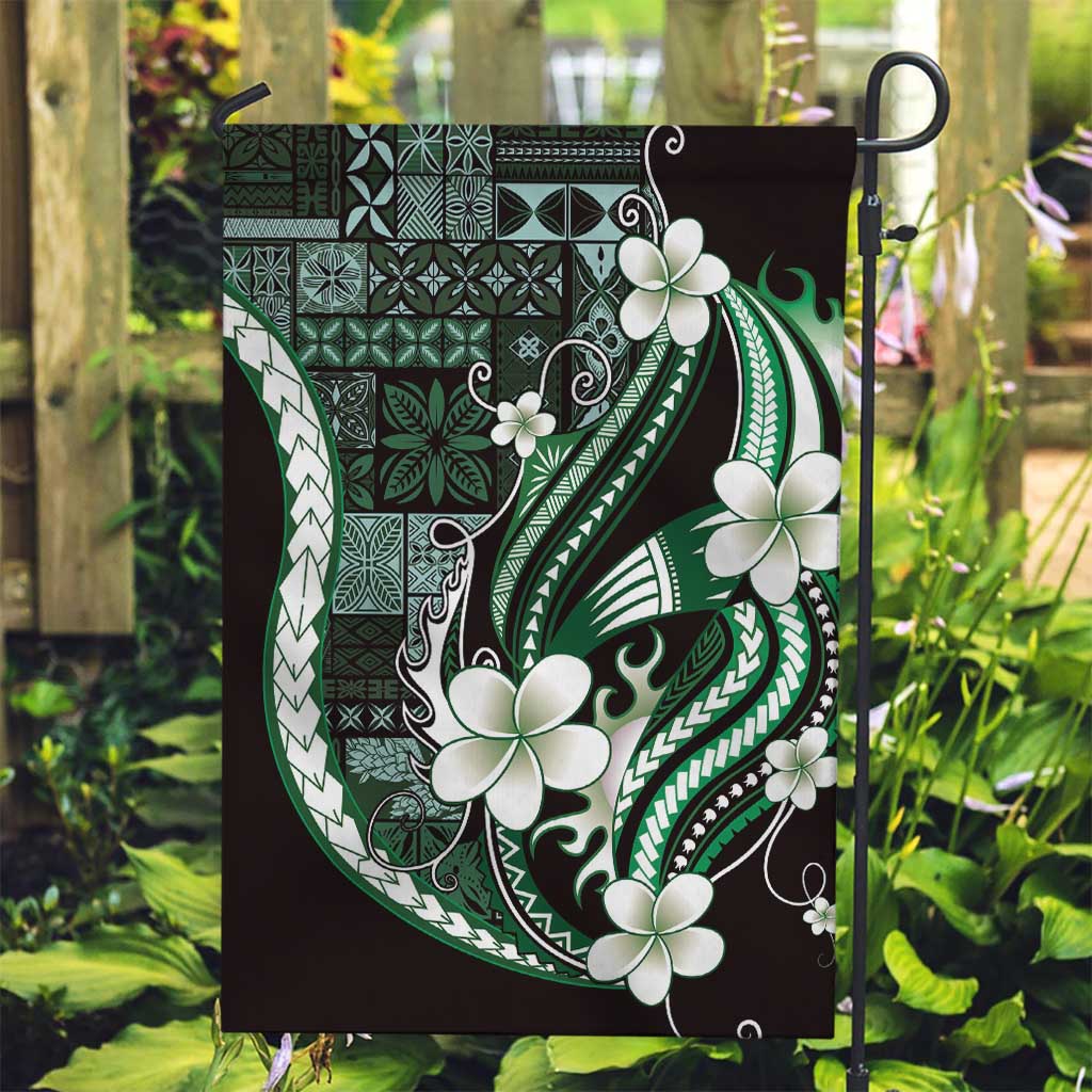 Samoa Siapo Tribal Pattern Garden Flag Forest Green Polynesian Plumeria Tapa Motif LT9 Garden Flag Green - Polynesian Pride