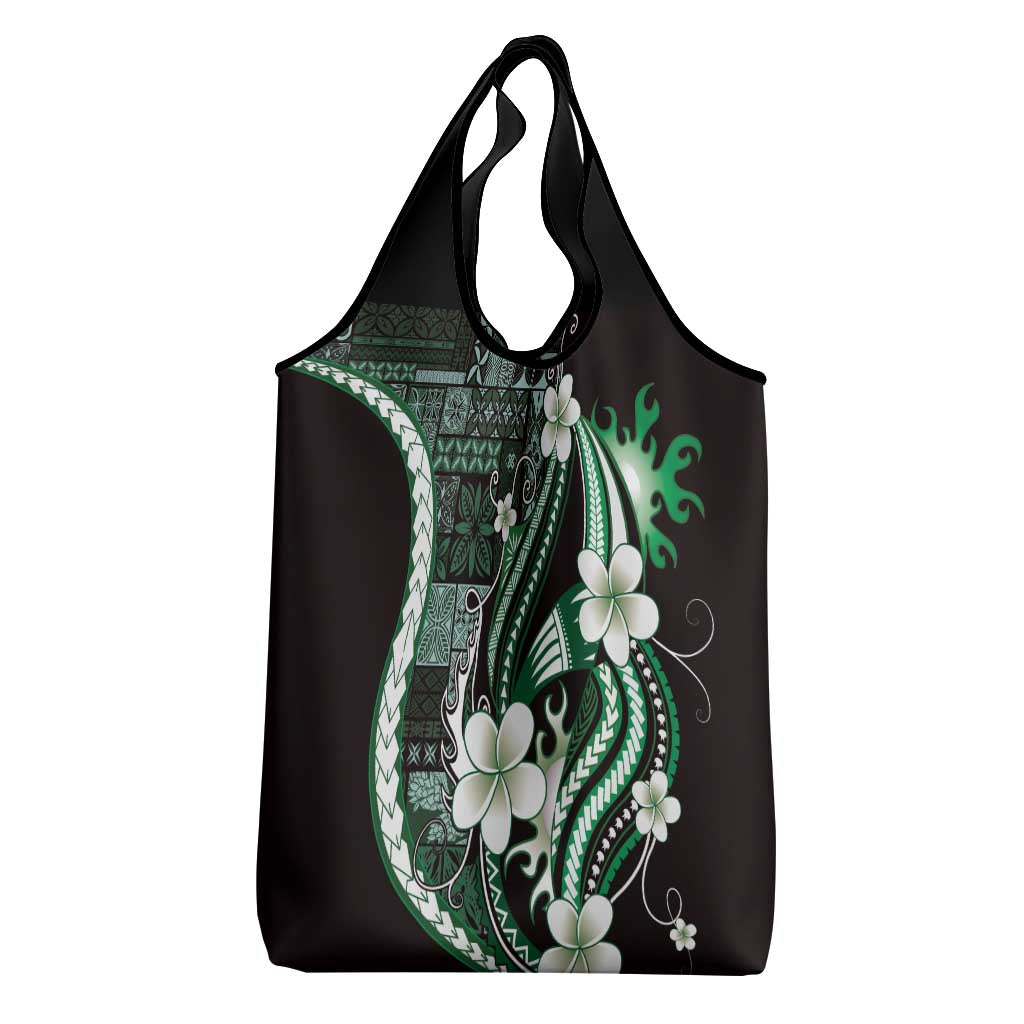 Samoa Siapo Tribal Pattern Grocery Bag Forest Green Polynesian Plumeria Tapa Motif LT9 - Polynesian Pride