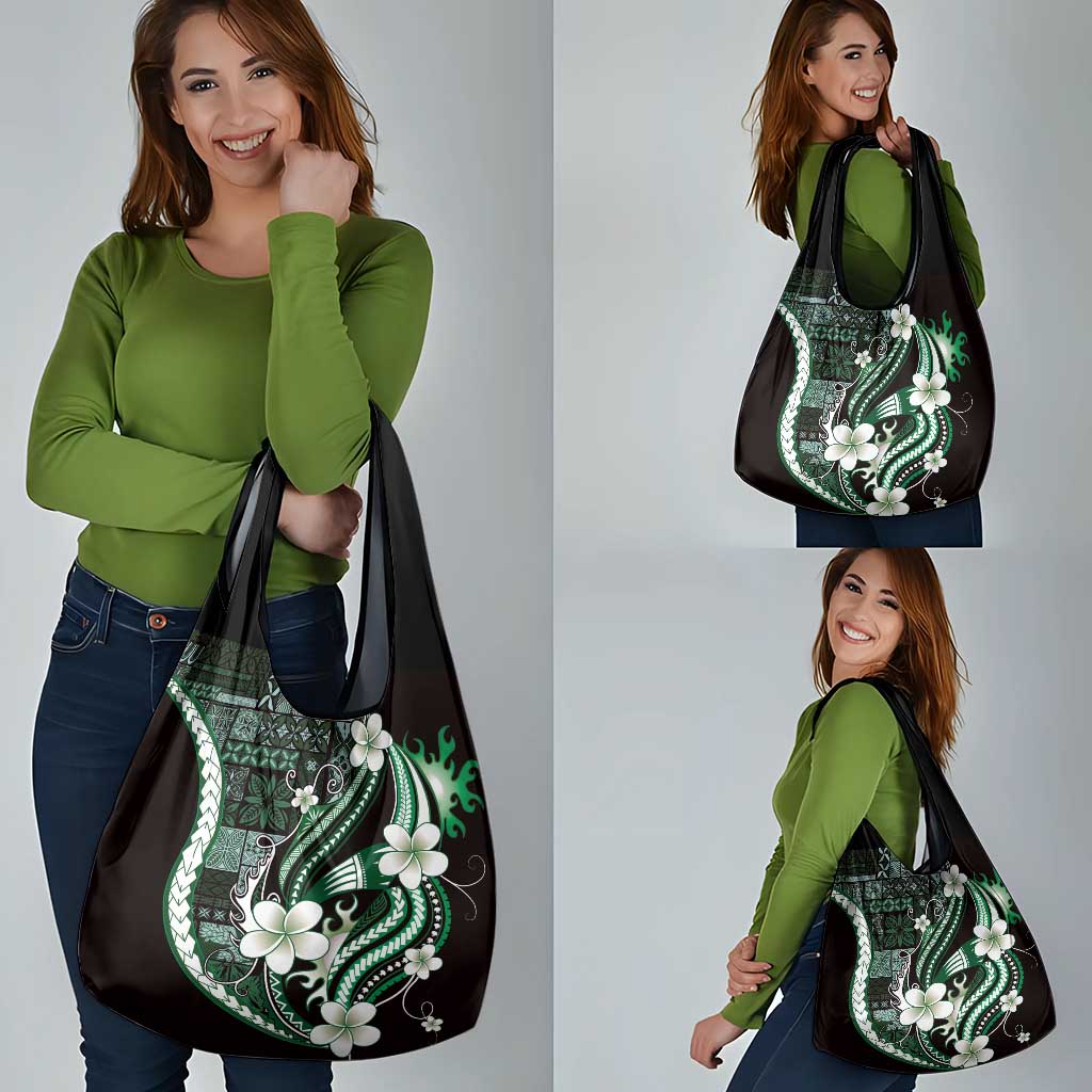 Samoa Siapo Tribal Pattern Grocery Bag Forest Green Polynesian Plumeria Tapa Motif LT9 - Polynesian Pride