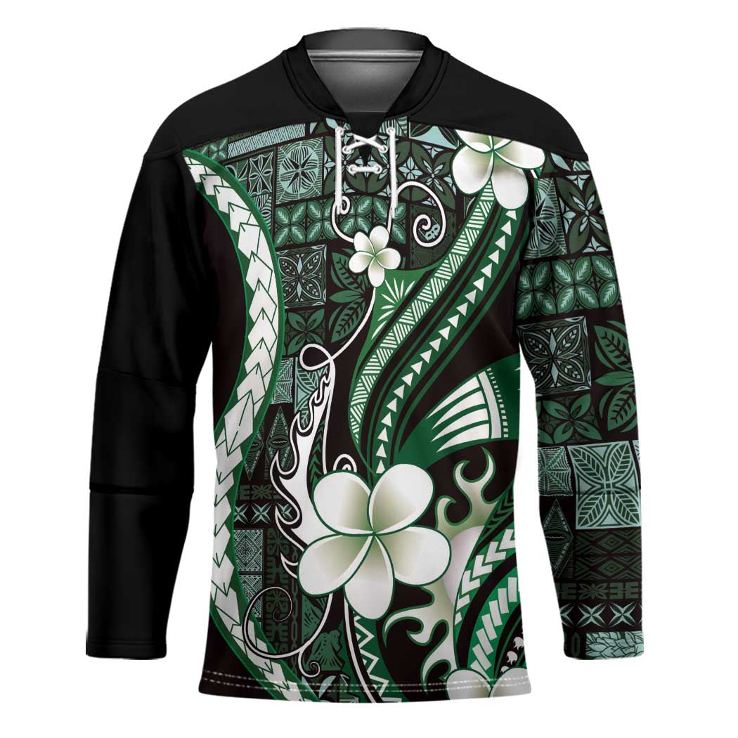 Samoa Siapo Tribal Pattern Hockey Jersey Forest Green Polynesian Plumeria Tapa Motif LT9 Unisex Green - Polynesian Pride