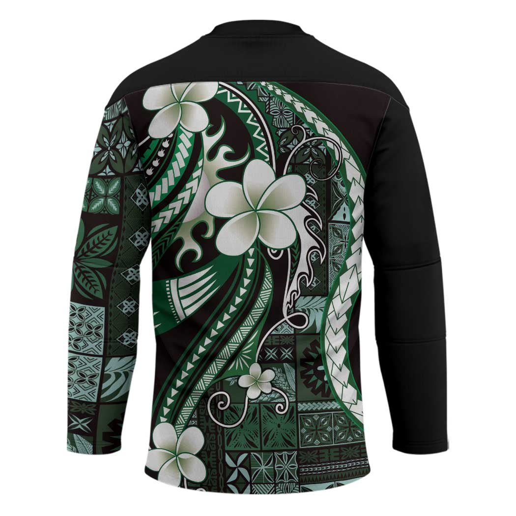 Samoa Siapo Tribal Pattern Hockey Jersey Forest Green Polynesian Plumeria Tapa Motif LT9 - Polynesian Pride