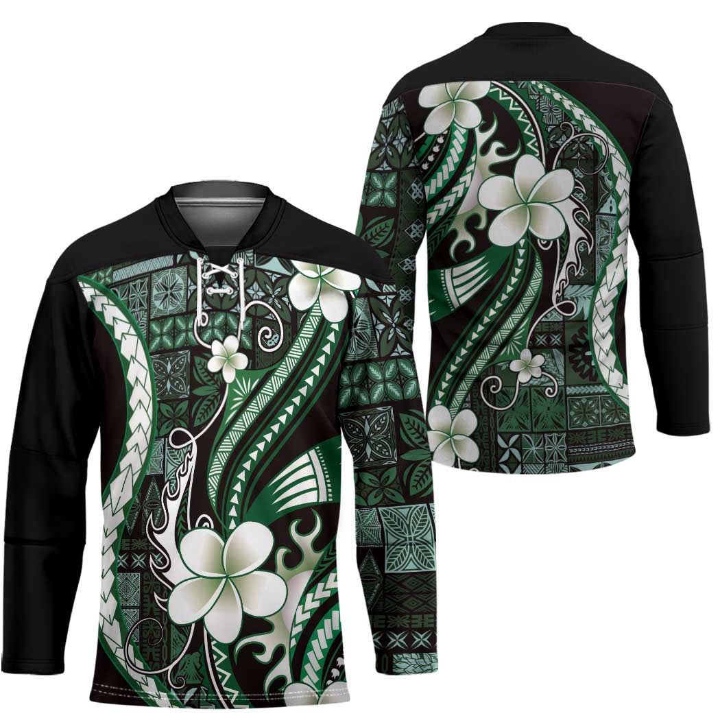 Samoa Siapo Tribal Pattern Hockey Jersey Forest Green Polynesian Plumeria Tapa Motif LT9 - Polynesian Pride