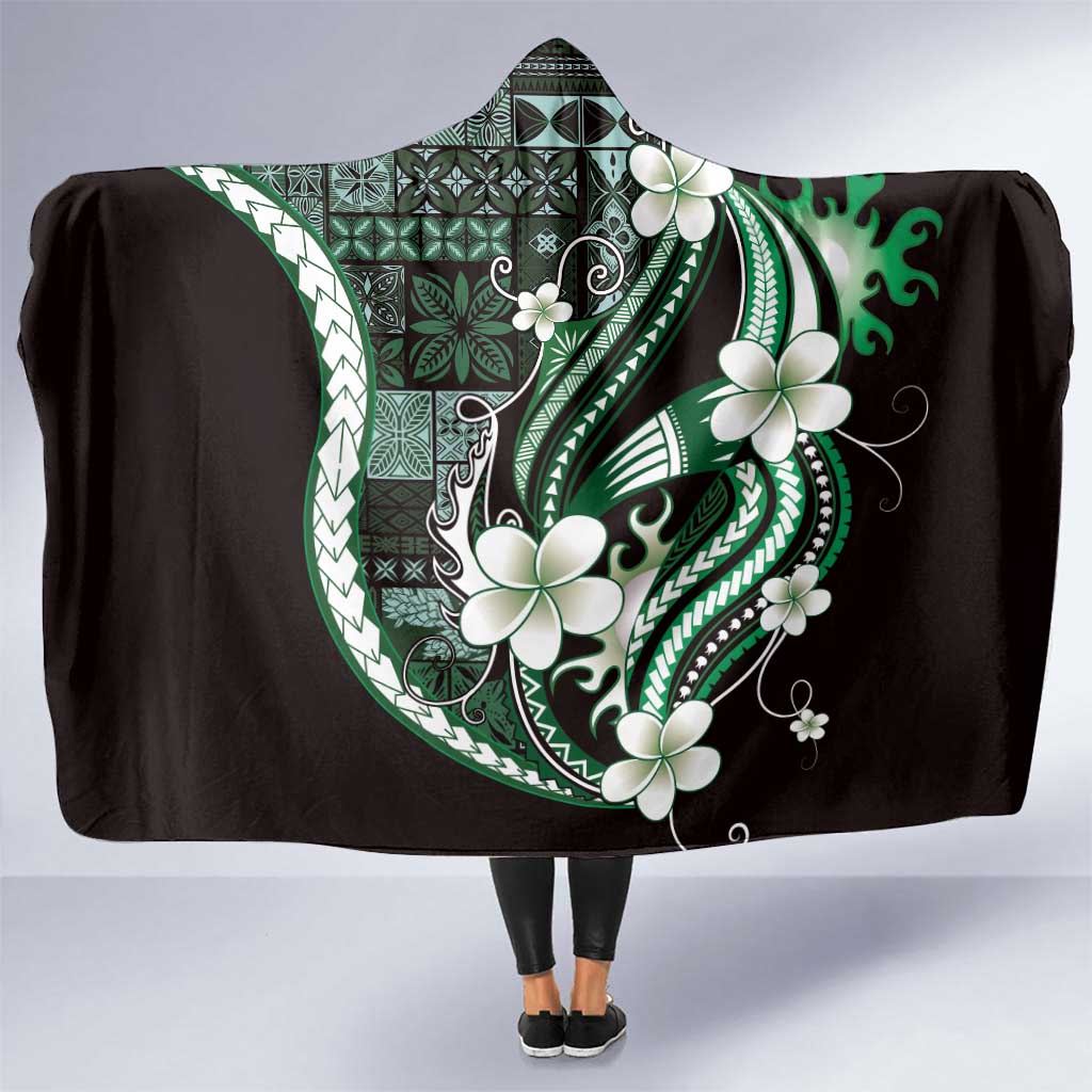 Samoa Siapo Tribal Pattern Hooded Blanket Forest Green Polynesian Plumeria Tapa Motif LT9 One Size Green - Polynesian Pride