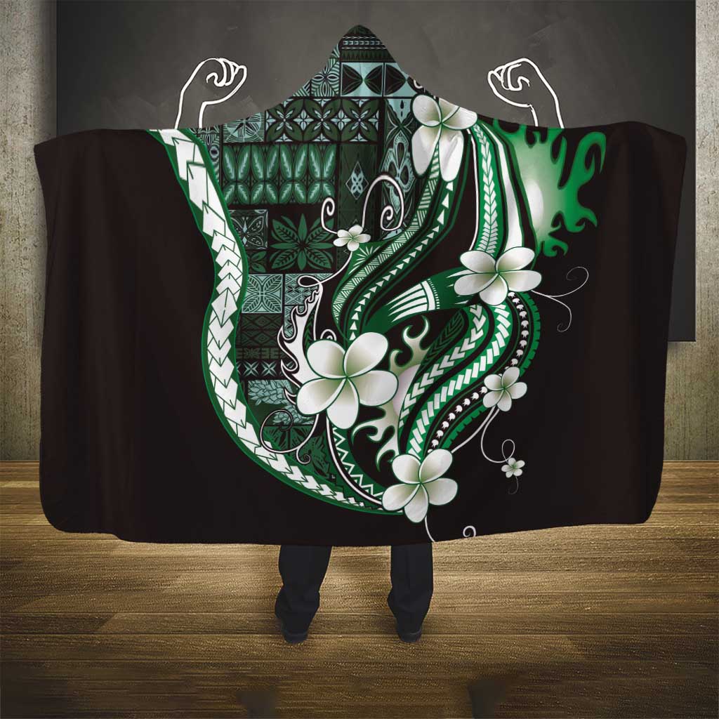 Samoa Siapo Tribal Pattern Hooded Blanket Forest Green Polynesian Plumeria Tapa Motif LT9 - Polynesian Pride