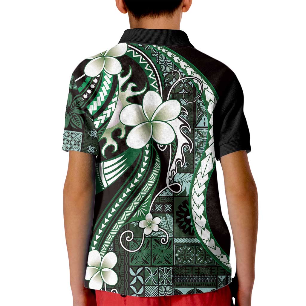 Samoa Siapo Tribal Pattern Kid Polo Shirt Forest Green Polynesian Plumeria Tapa Motif LT9 - Polynesian Pride