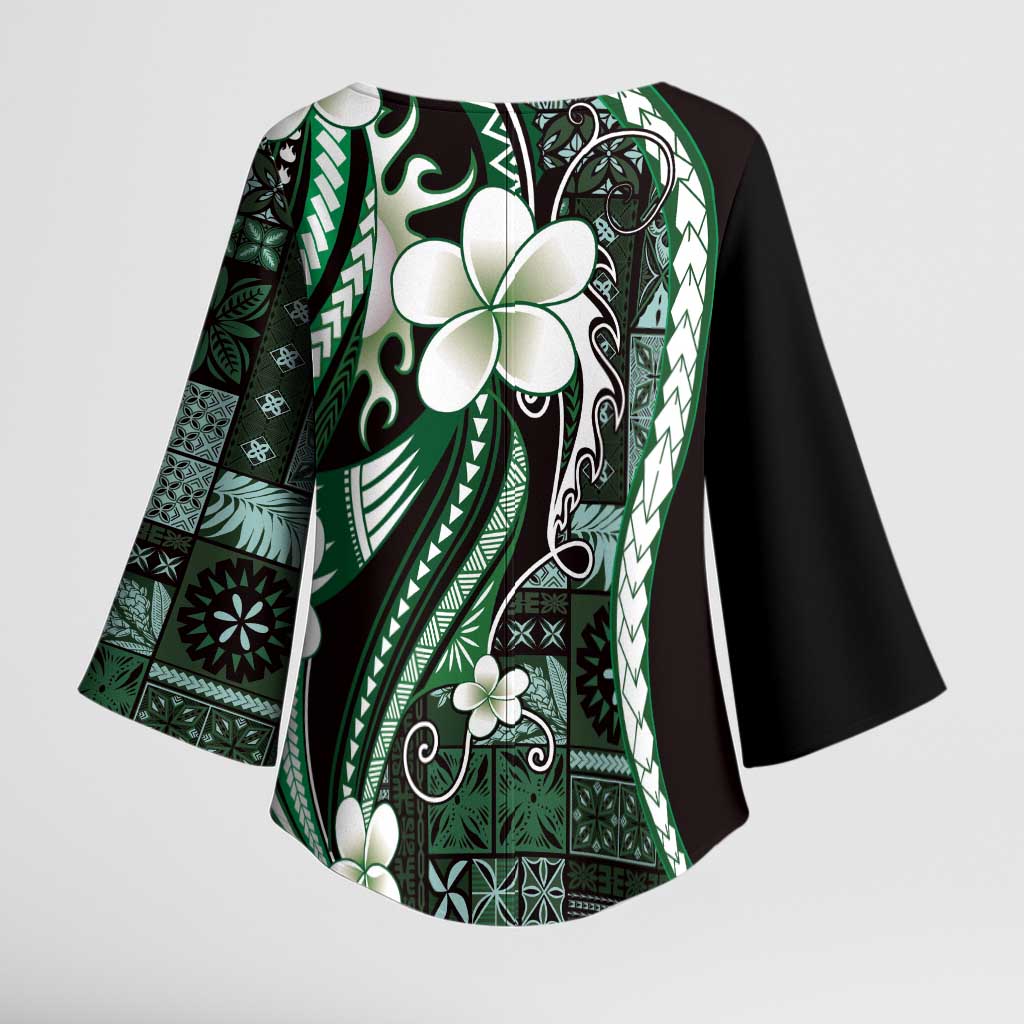 Samoa Siapo Tribal Pattern Kimono Sleeve Blouse Forest Green Polynesian Plumeria Tapa Motif LT9 - Polynesian Pride