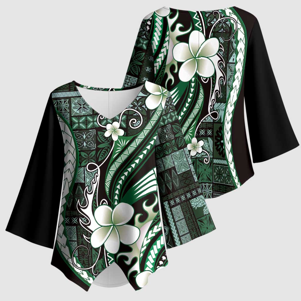Samoa Siapo Tribal Pattern Kimono Sleeve Blouse Forest Green Polynesian Plumeria Tapa Motif LT9 - Polynesian Pride