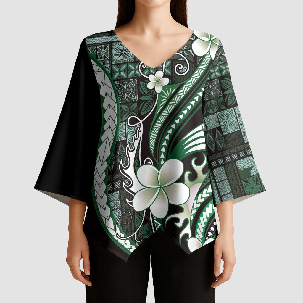 Samoa Siapo Tribal Pattern Kimono Sleeve Blouse Forest Green Polynesian Plumeria Tapa Motif LT9 - Polynesian Pride