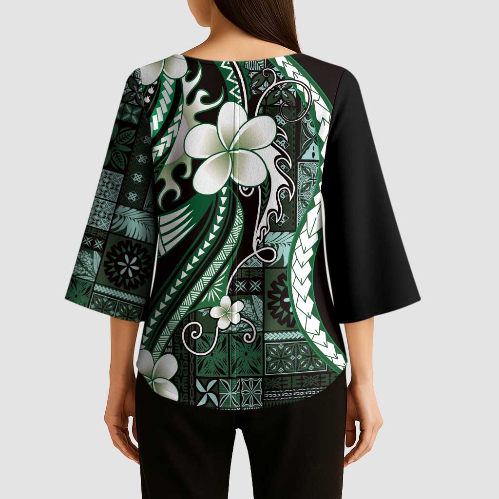 Samoa Siapo Tribal Pattern Kimono Sleeve Blouse Forest Green Polynesian Plumeria Tapa Motif LT9 - Polynesian Pride