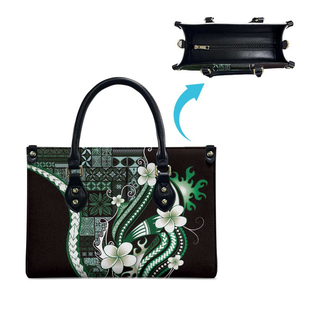 Samoa Siapo Tribal Pattern Leather Bag Forest Green Polynesian Plumeria Tapa Motif LT9 - Polynesian Pride