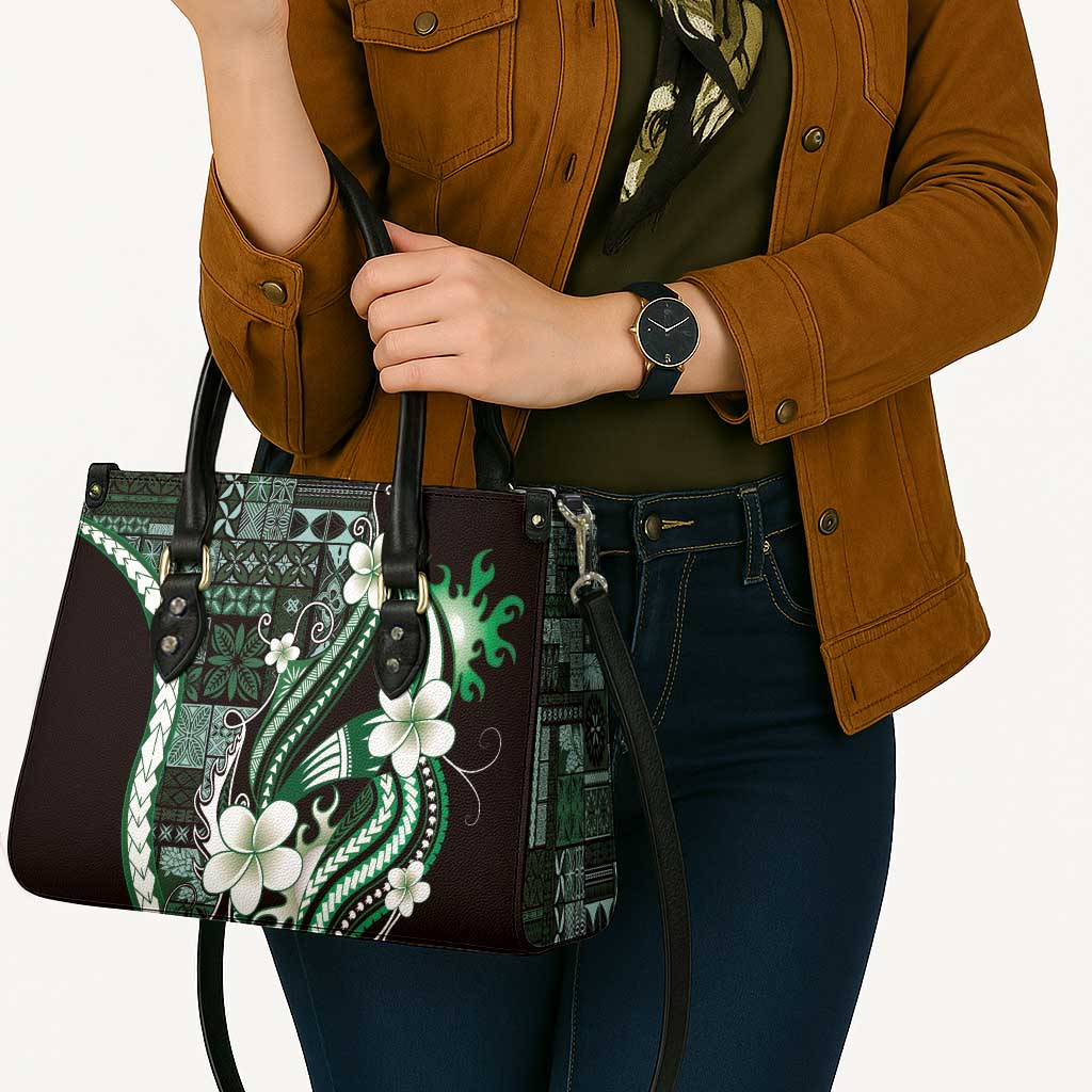 Samoa Siapo Tribal Pattern Leather Bag Forest Green Polynesian Plumeria Tapa Motif LT9 - Polynesian Pride
