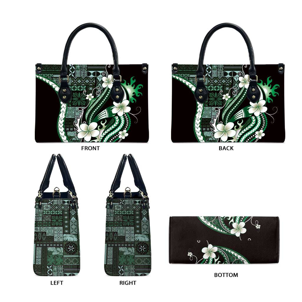 Samoa Siapo Tribal Pattern Leather Bag Forest Green Polynesian Plumeria Tapa Motif LT9 - Polynesian Pride