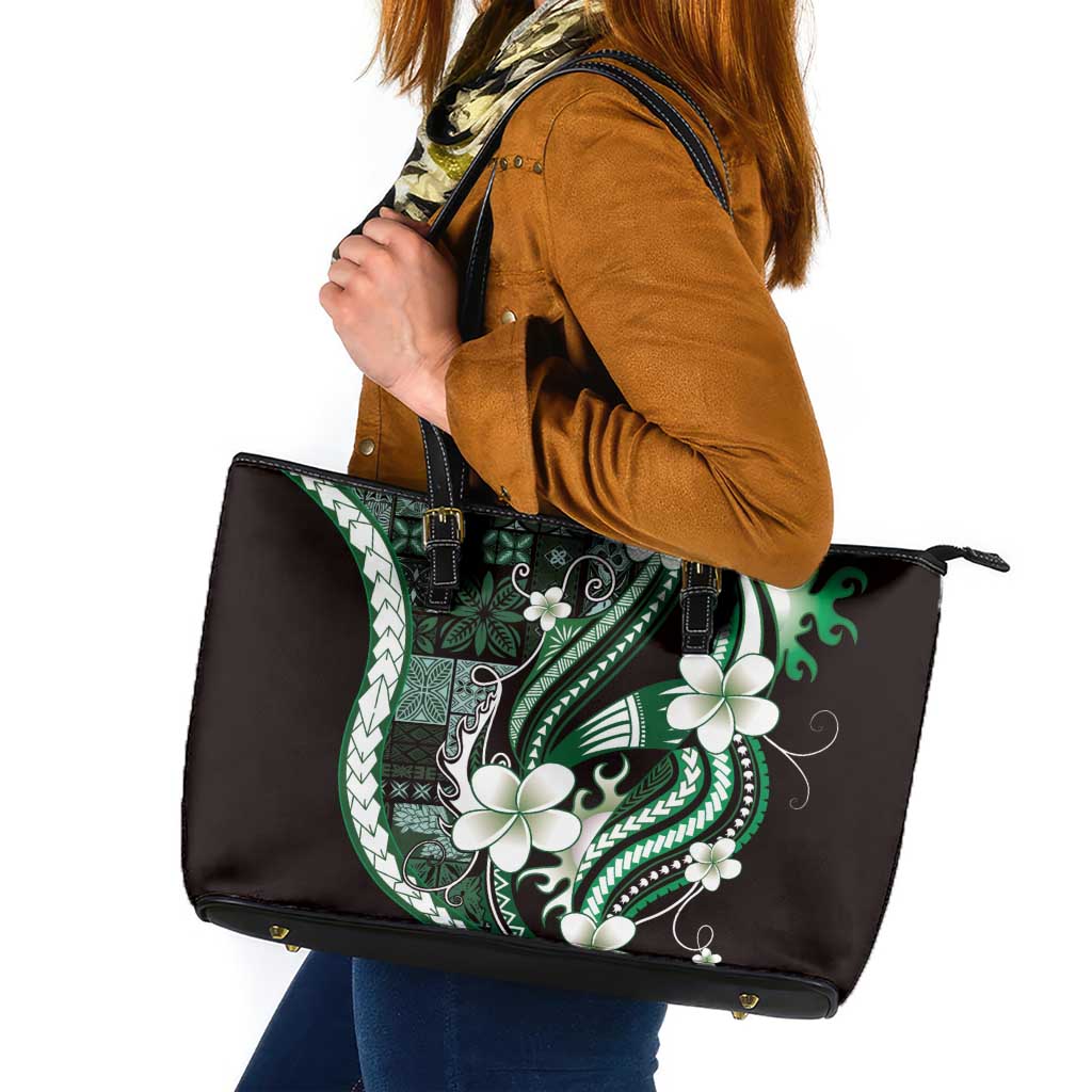 Samoa Siapo Tribal Pattern Leather Tote Bag Forest Green Polynesian Plumeria Tapa Motif LT9 Green - Polynesian Pride